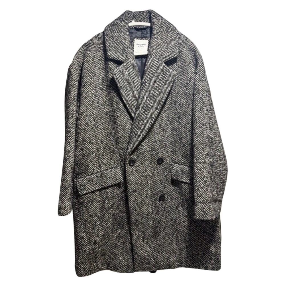 Abercrombie & Fitch Trending Dad Herringbone Tweed Coat Black & White M 8 10 EUC